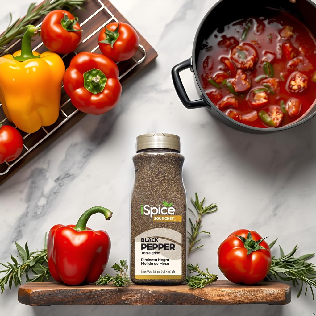 Ispice | Black Pepper Ground | 16 Oz | Bulk Size | Kosher | Rich Aroma