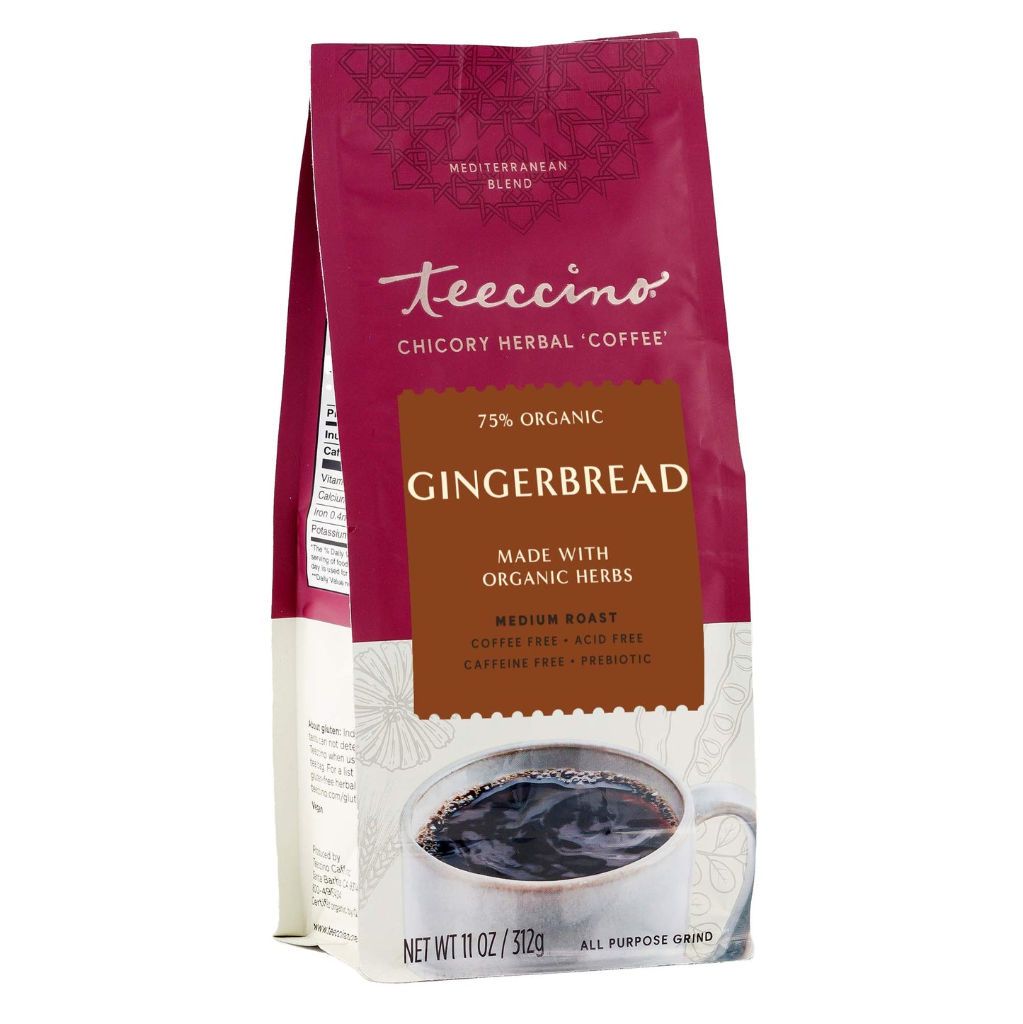 Teeccino Gingerbread Chicory Coffee Alternative, Caffeine-Free & Acid-Free, Medium Roast, 11 Ounce