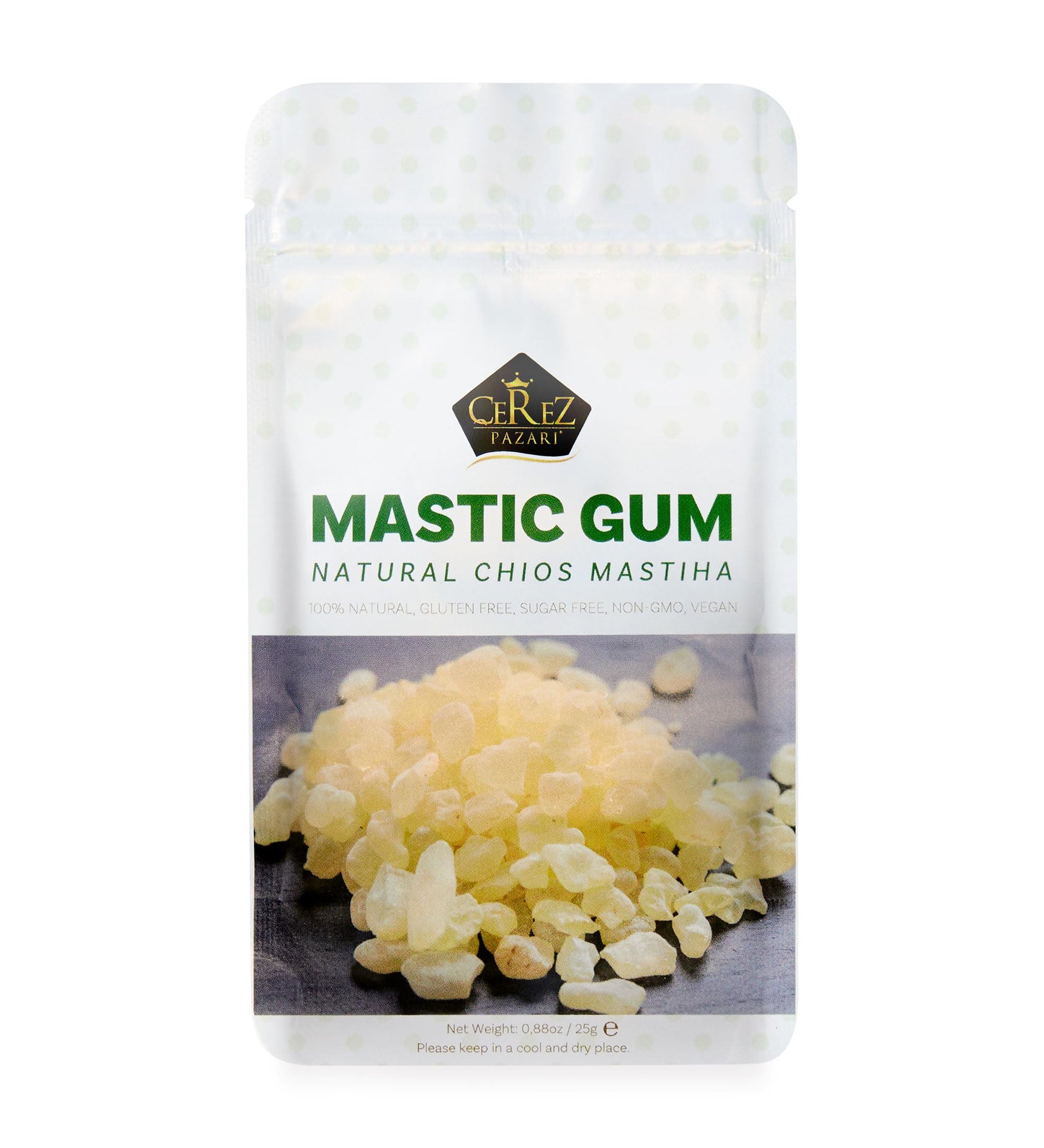 Cerez Pazari Natural Mastic Gum, Greek Chios Pure Resin, Sugarless Gum Made From Resin Of Mastiha Trees, Jaw Exerciser, Vegan, N