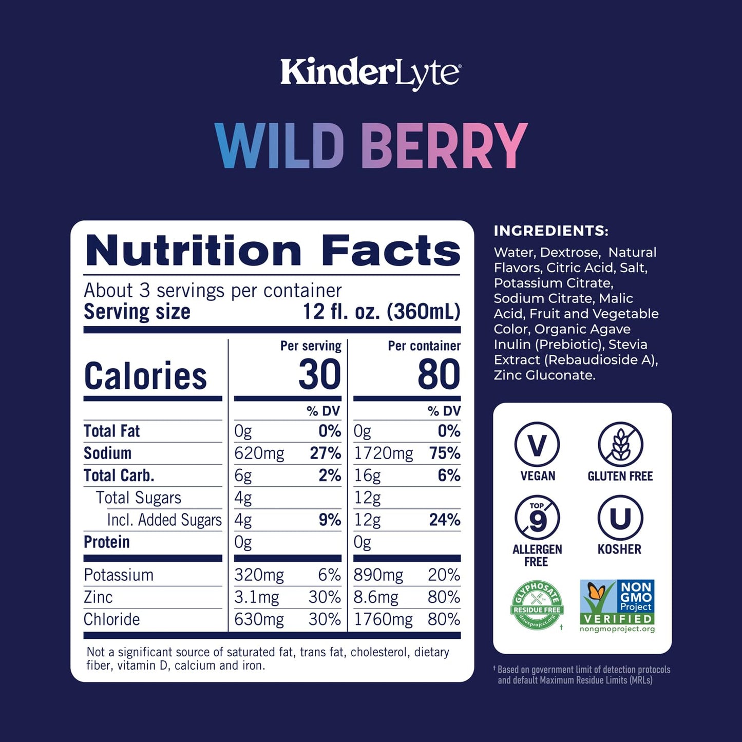 Kinderlyte Advanced Electrolyte Solution For Kids And Mature-Themeds - Hydration Drink (Wild Berry, 6 Count), With Premax Prebiotics, No Artificial Sweeteners Or Flavors, No Synthetic Dyes