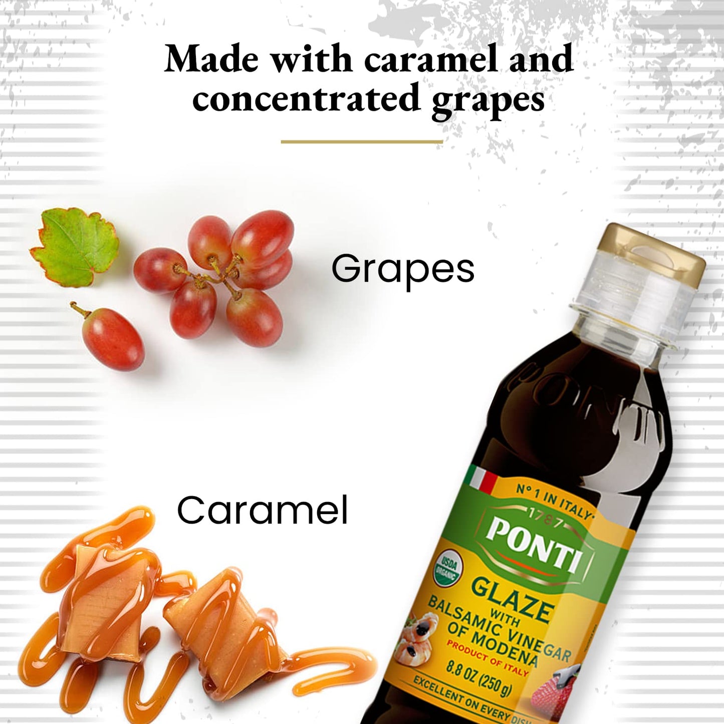 Ponti Organic Glaze With Balsamic Vinegar 8.82Oz (250Ml) - Italian - Perfect For Meats Pastas Salads - Drizzle Tart Sweet Carame
