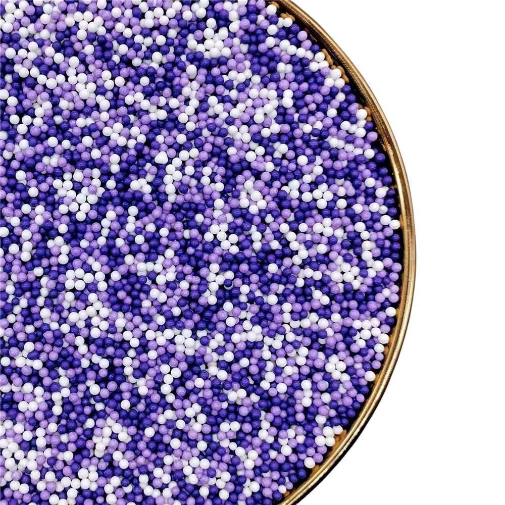 Christmas Purple Pearls Sprinkles 130g/4.6oz, White Edible Pearl Sprinkles for Cake Decorations, Baking, Ice Cream, Cookies, Cup