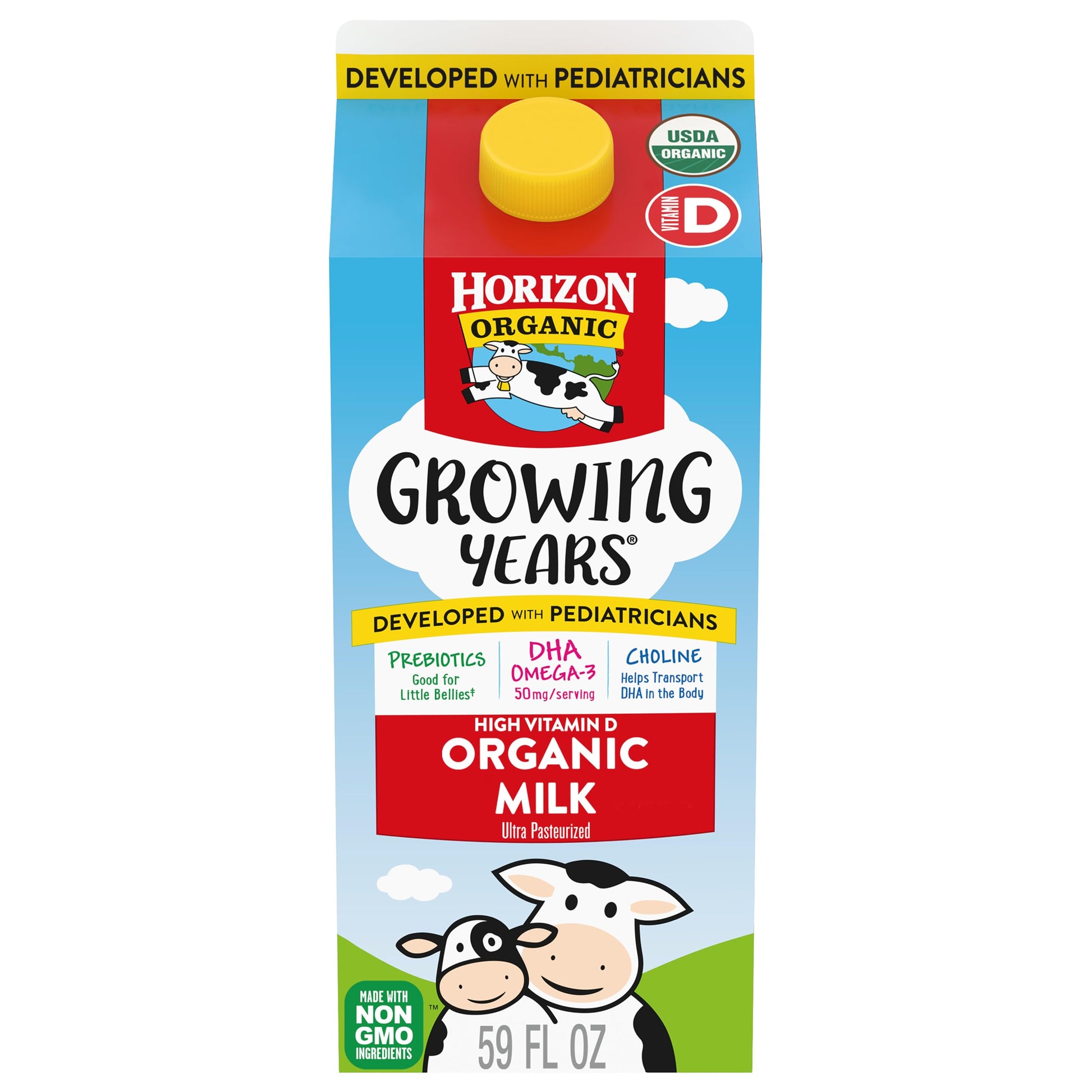 Horizon Organic Growing Years Milk, High Vitamin D Organic Milk for Growing Kids with DHA Omega-3, Choline, and Prebiotics, 59 f