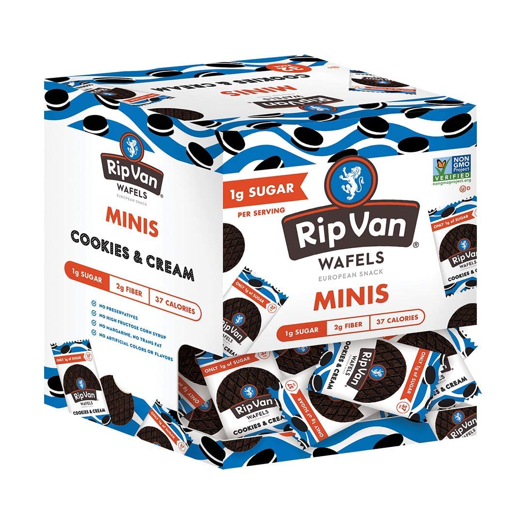 Rip Van Wafels Cookies & Cream Mini Stroopwafels - Low Carb Snacks (3g Net Carbs) - Non GMO Snack - Keto Friendly - Office Snack