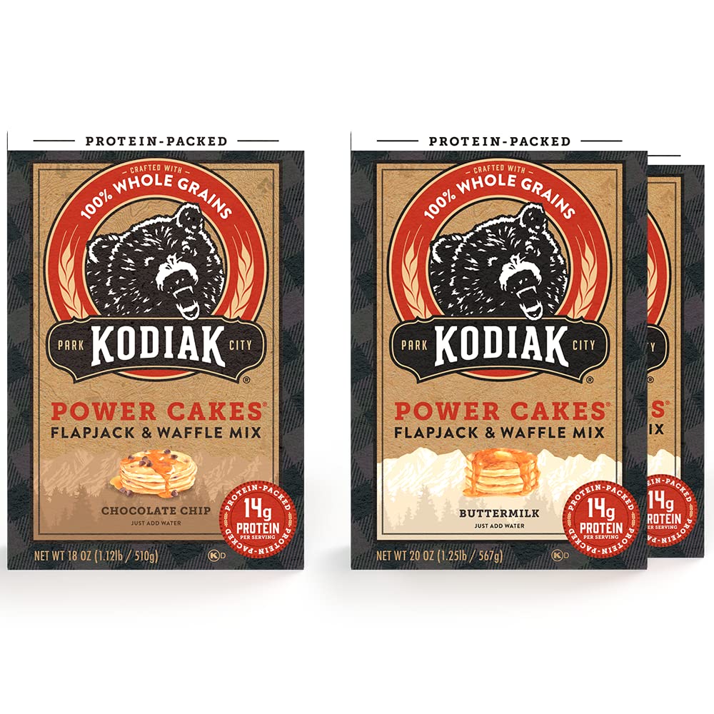 Kodiak Cakes Power Cakes Variety Pack - Protein Pancake Mix Just Add Water - 100% Whole Grain Flapjack and Protein Waffle Mix - 