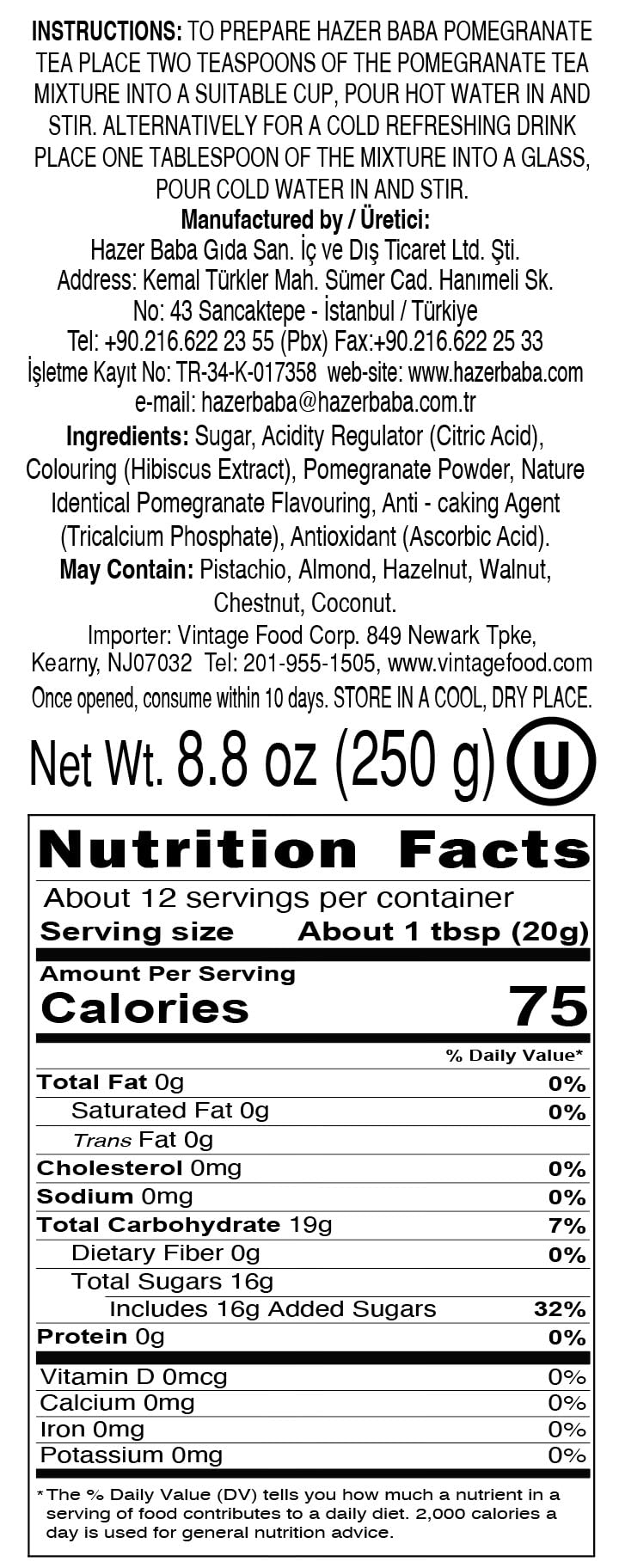 HazerBaba Turkish Pomegranate Tea, 8.8 Ounce, Pack of 1, Rich Flavor, Authentic Turkish Blend