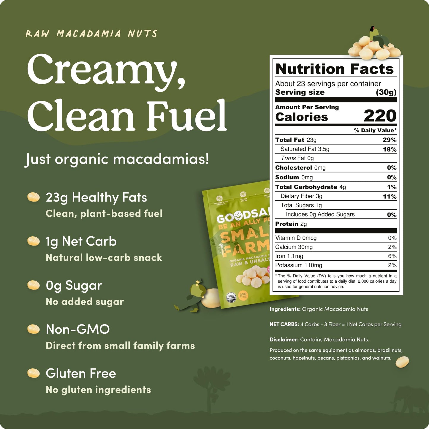 goodSAM Organic Raw Macadamia Nuts - Unsalted, Whole Nuts - Buttery Creamy Flavor - Sustainably Grown on Regenerative Family Far