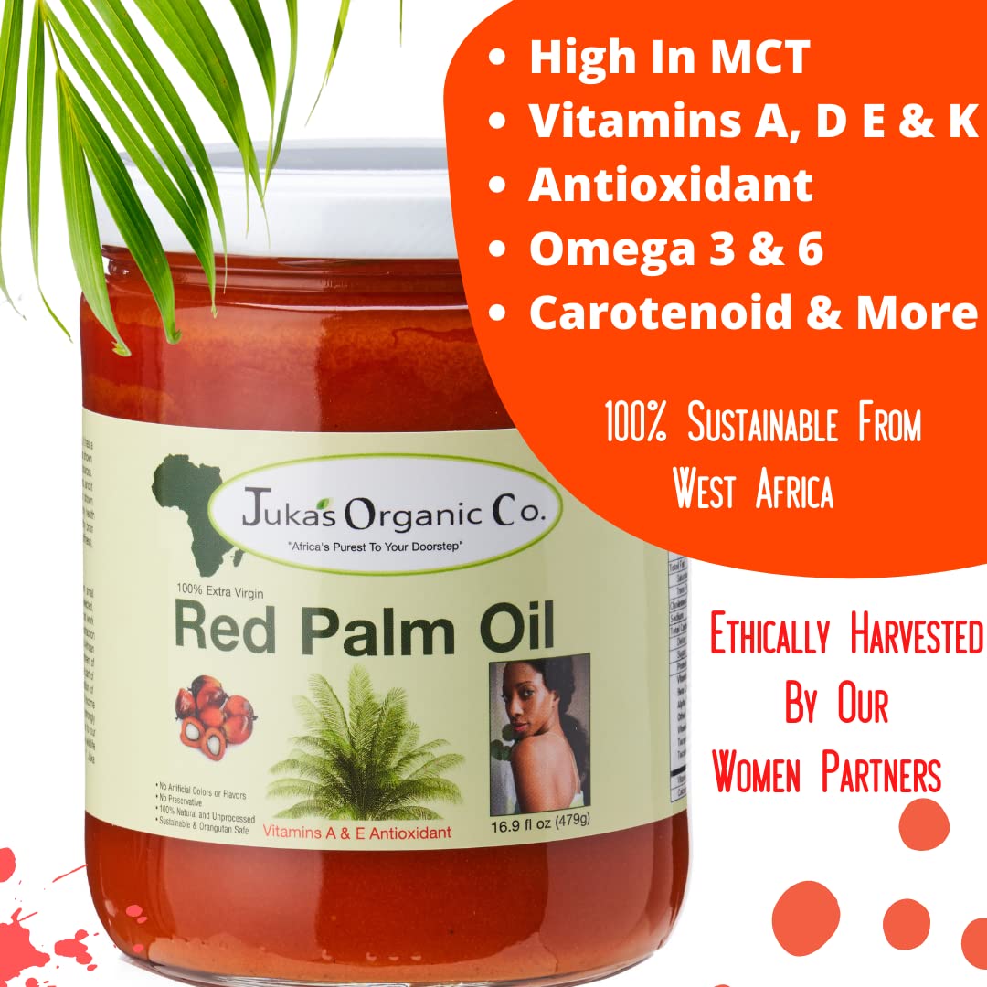 Jukas Organic Co. Red Palm Oil - 100% Organic & Natural - 16.9 Fl Oz