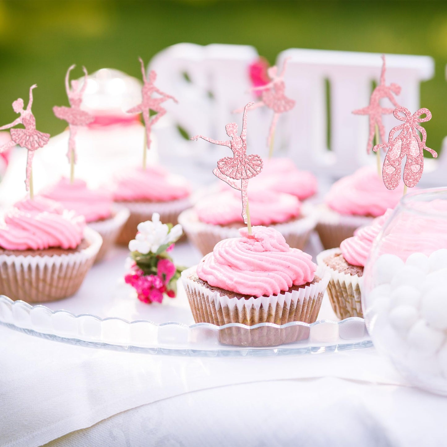Gyufise 24Pcs Ballerina Tutu Cupcake Toppers Pink Glitter Ballet Girl Cupcake Toppers Ballet Slipper Cupcake Picks For Ballerina