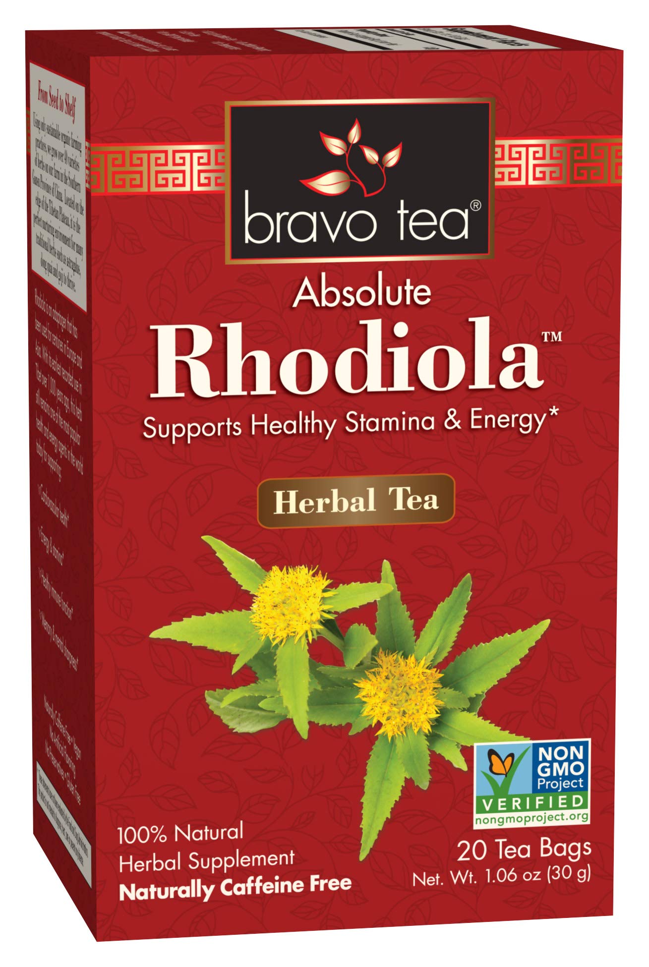 Bravo Tea Rhodiola Herbal Tea - Caffeine Free, 20 Bags, 6 Count, Model BT-63-6P