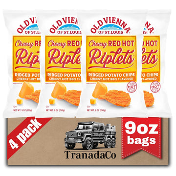 Old Vienna of St. Louis Cheesy Red Hot Riplets Ridged Potato Chips 9oz Bags (4 Pack) by TranadaCo