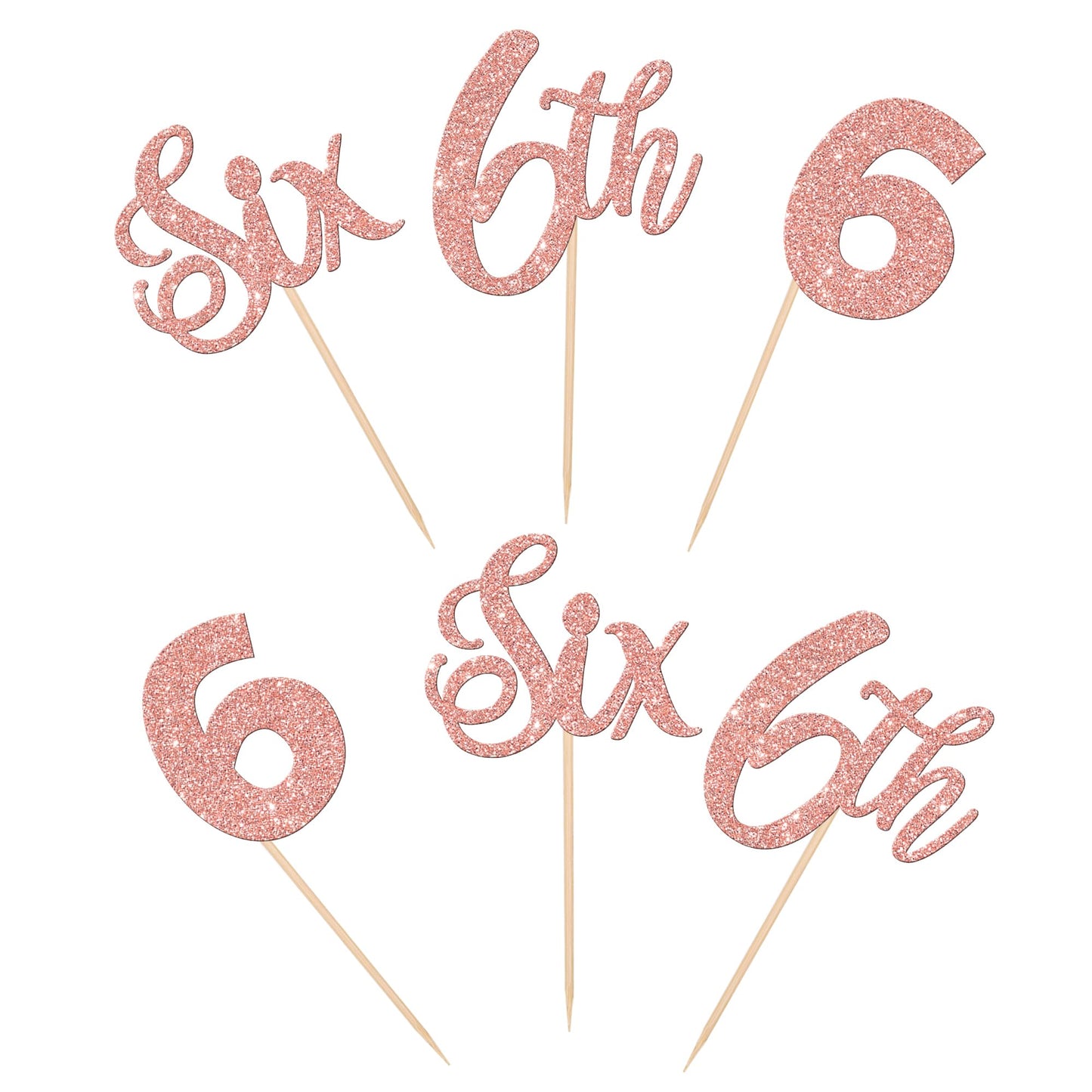 24 Pcs Six Cupcake Toppers Glitter 6Th Birthday Cupcake Picks Number 6 Cupcake Decorations For Baby Shower Kids 6Th Birthday Ann
