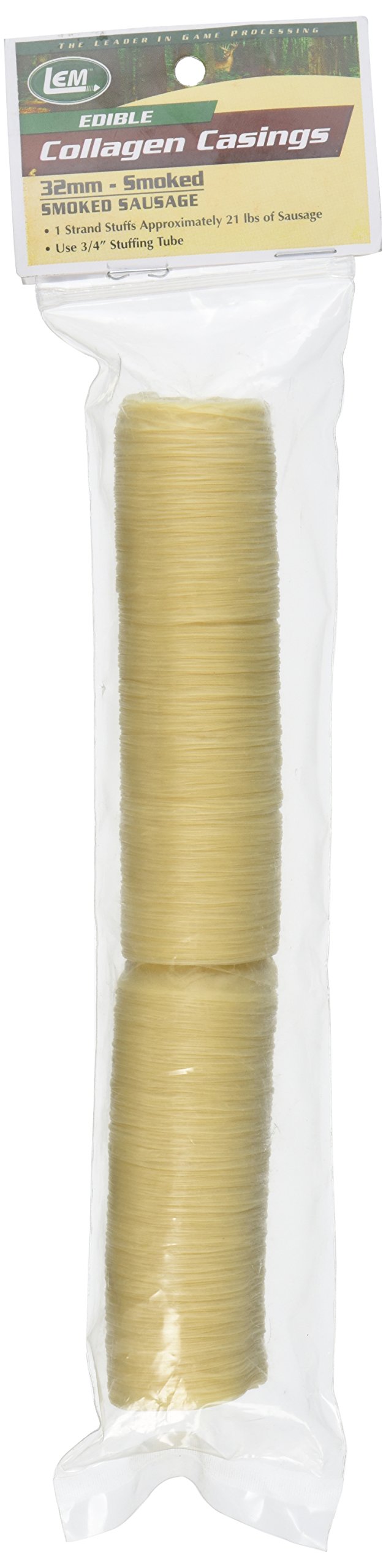 LEM Clear Smoked Collagen Casings, Edible Sausage Casings, 32mm, 2-Pack, Natural, Model 138B