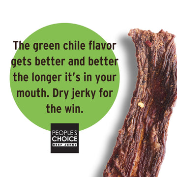Peoples Choice Beef Jerky - Carne Seca - Hatch Green Chile - 13g Protein - Sugar Free, Zero Carb, Keto Friendly - Dry Texture -
