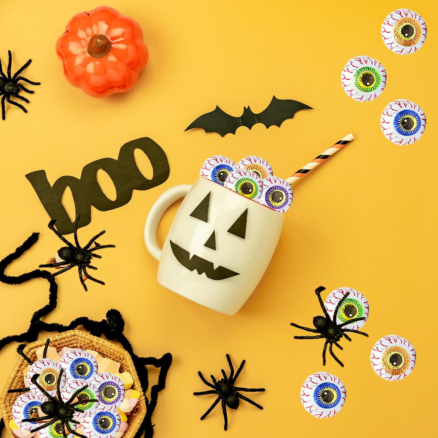 Halloween Peanut Butter Spooky Eye Balls, Trick-Or-Treat Party Bag Fillers, Individually Wrapped in Multi-color Eye Design Foils