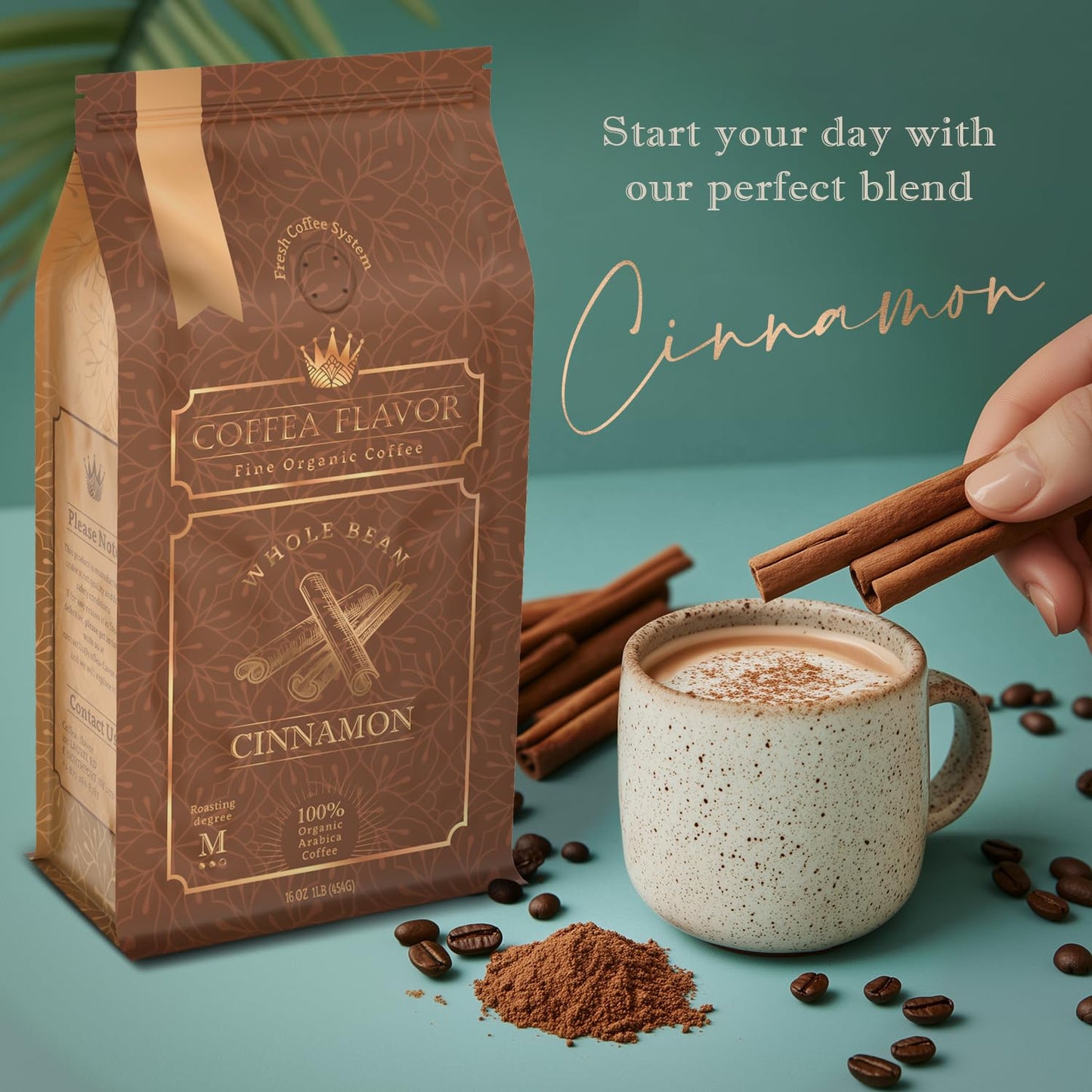 Cinnamon Flavored Whole Bean Coffee - Organic, Single Origin, Naturally Flavored, Medium Roast, 100% Arabica, Warm And Smooth -