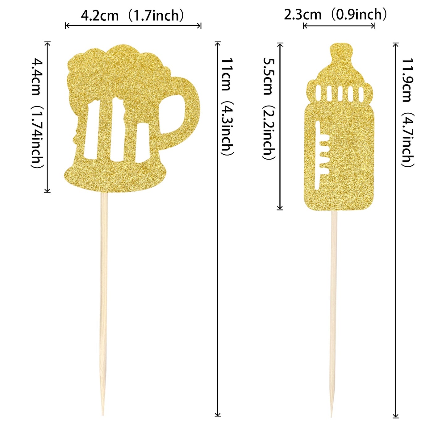 ZHUOWEISM Baby Bottle Cupcake Toppers, 30 PCS Gold Glitter, Small, Design4 for Baby Showers and Birthday Parties