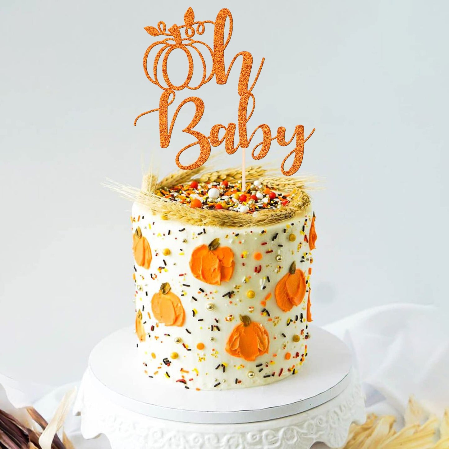 1 Pcs Pumpkin Oh Baby Cake Topper Glitter Fall Theme Pumpkin Baby Shower Cake Pick For Baby Shower Kids Birthday Thanksgiving Pa
