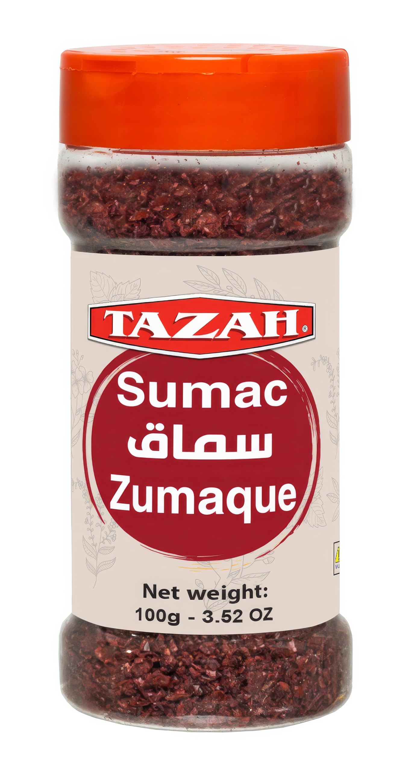 Tazah Pure Sumac Spice 3.52 oz (100g) Coarse Ground Sumac from Jordan - Essential Ingredient for Mediterranean and Middle-Easter