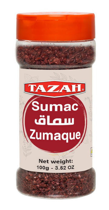 Tazah Pure Sumac Spice 3.52 oz (100g) Coarse Ground Sumac from Jordan - Essential Ingredient for Mediterranean and Middle-Easter