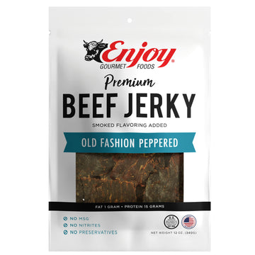 Enjoy Beef Jerky Old Fashion Peppered | 12 Oz (Pack Of 1) | Traditional Style | Usa Made | High Protein | Low Fat | Zero Trans F