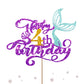 Mermaid 4 Cake Topper, Happy 4Th Birthday Cake Decor For Baby Girl, Little Mermaid 4Th Birthday Party Decoration, Under The Sea