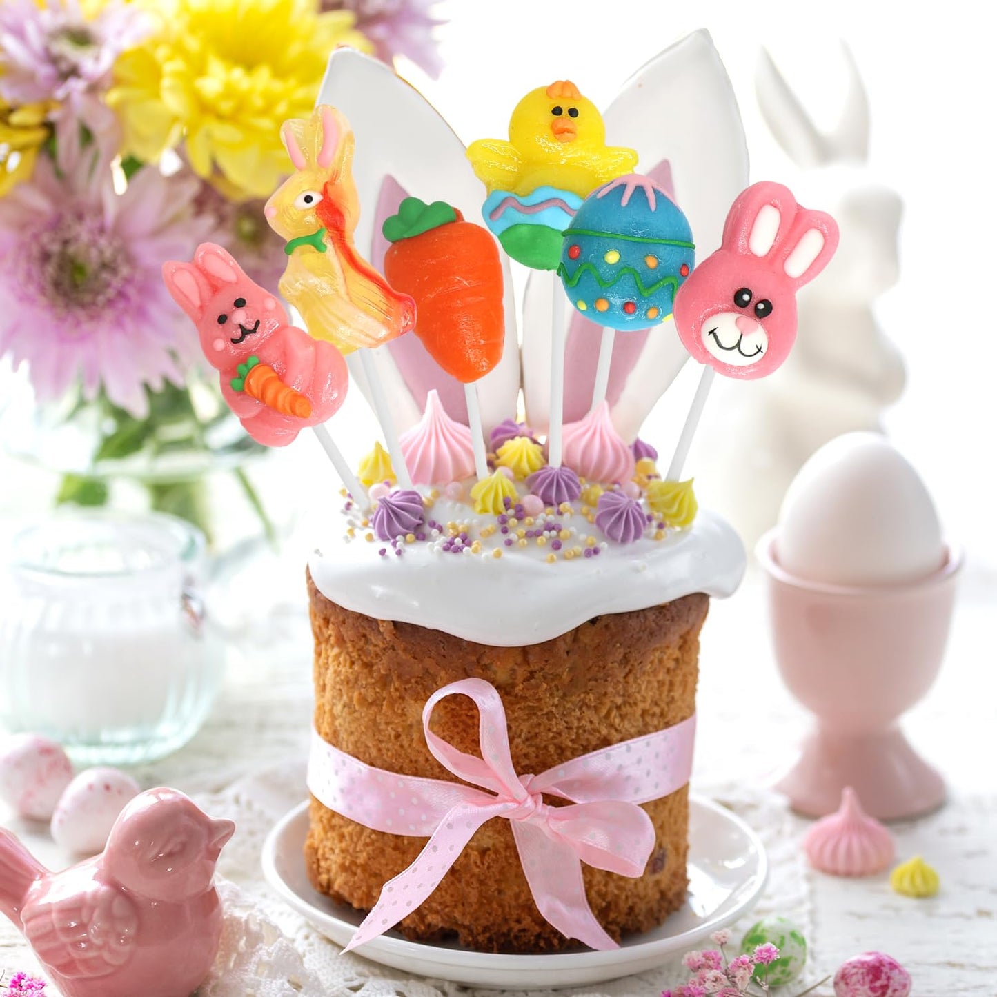 Easter Lollipops Candy Variety Pack - 24 Individually Wrapped Assorted Colorful Shapes With Bunny, Egg, Carrot Easter Suckers Fo