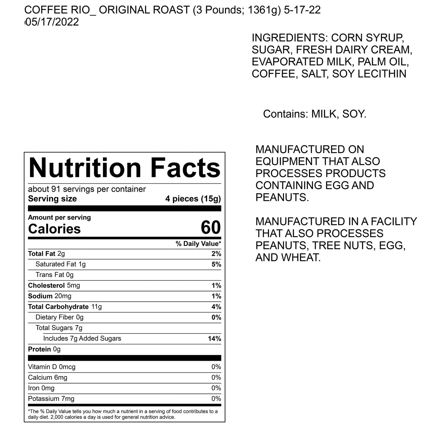 Coffee Rio 3 Pound Bag Coffee Caramels - Individually Wrapped Kosher Candy in Cream Color
