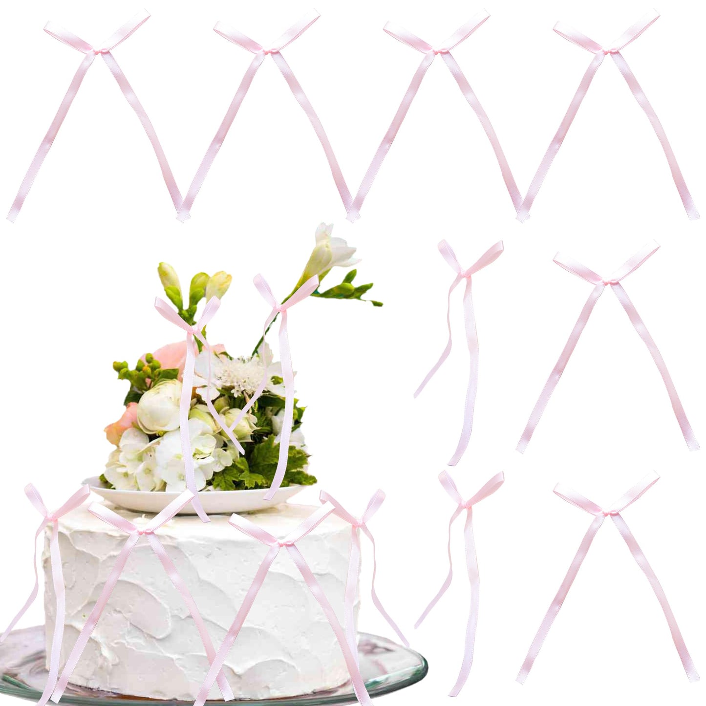 Gyufise Bowknot Cake Toppers, 30Pcs Light Pink Paper Picks for Baby Shower, Birthday, Wedding Party, Size W 2.9in x H 5.7in
