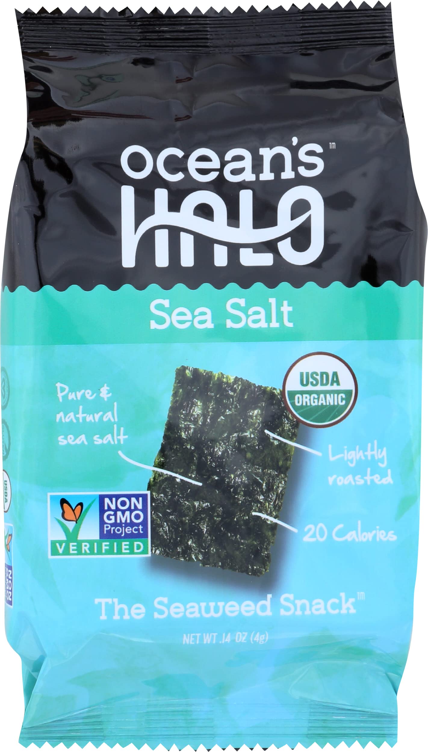 Oceans Halo Sea Salt Flavored Seaweed Snack, USDA Organic, 0.14 Ounces (Pack Of 12)