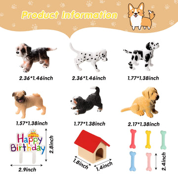 18 Pcs Realistic Dog Cake Topper Dog Figurines Dog Birthday Cake Topper Dog Bone Kennel Cake Toppers Dog Party Decoration Mini D