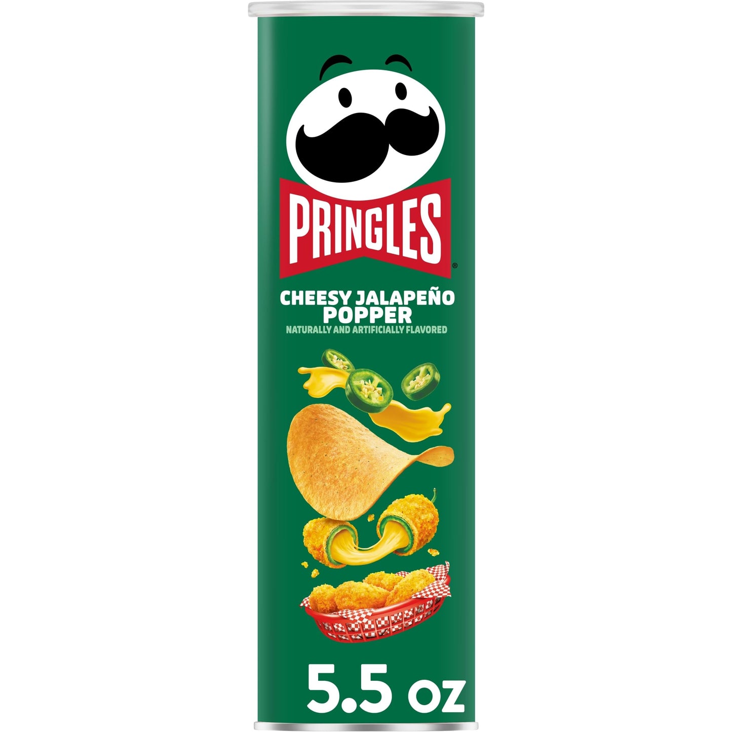 Pringles Potato Crisps Chips, Lunch Snacks, On-the-Go Snacks, Cheesy Jalapeo Popper, 5.5oz Can (1 Can)