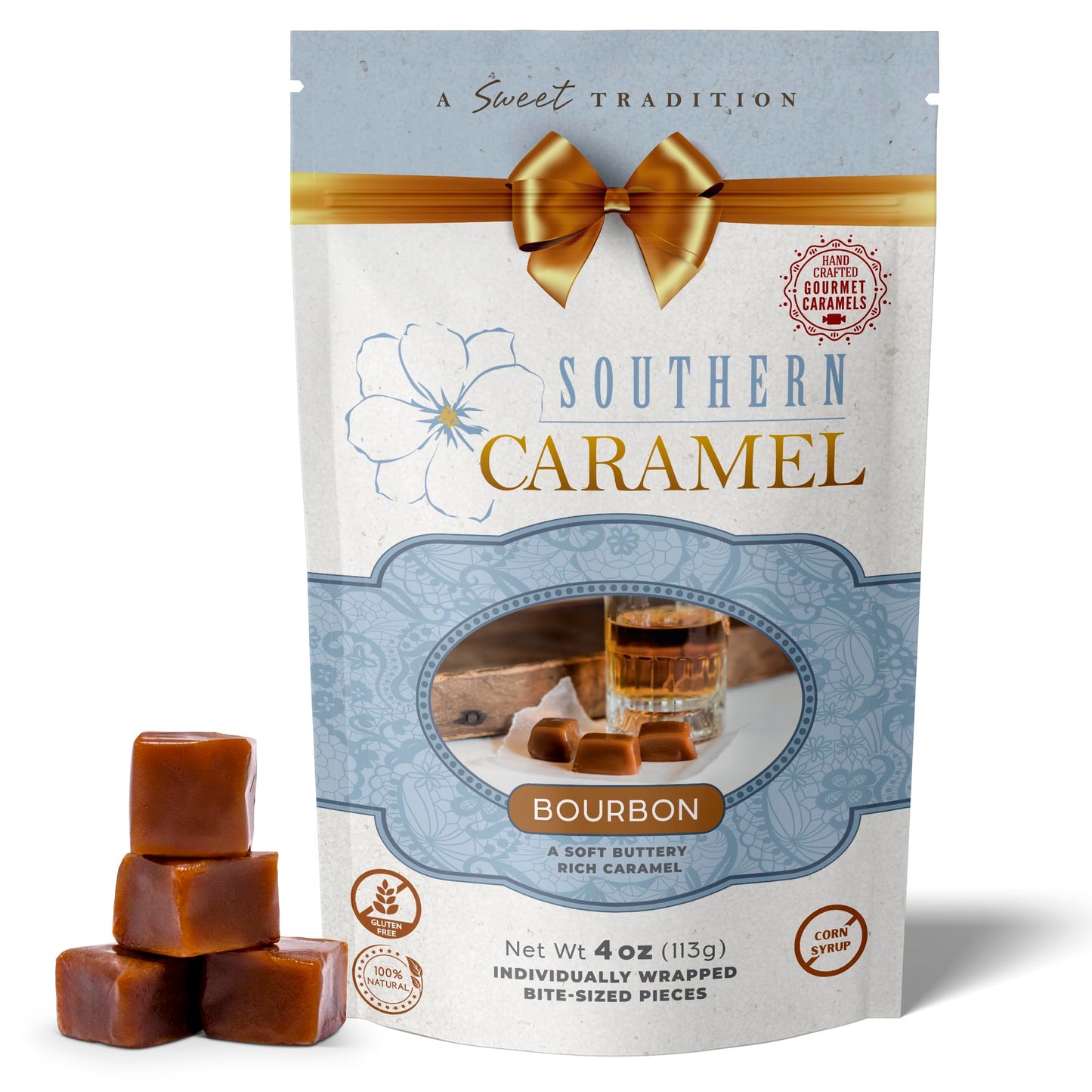 Southern Caramel Spirit-Inspired Flavor Caramels, Soft Buttery Gourmet Caramel Candy Infused With Smooth, Top-Shelf Spirit-Inspired Flavor, Handcrafted, Small Batch, Gluten Free, No Corn Syrup, Wrapped, Gift Ready Pieces, 4 Oz (Pack Of 1)