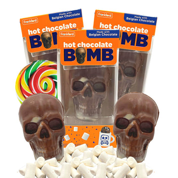 Skull Shaped Hot Chocolate Melting Balls With Mini Dehydrated Marshmallows, Halloween Candy Party Favors And Gift Basket Fillers