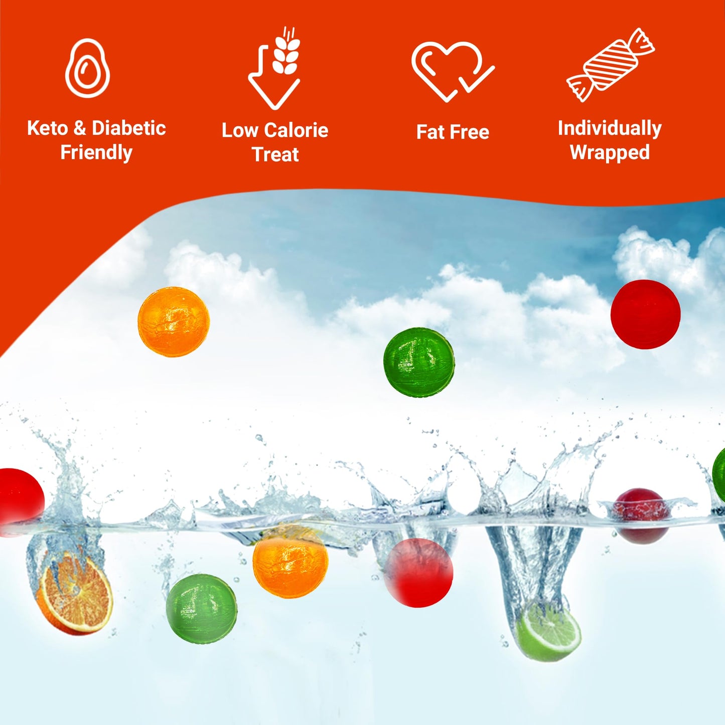 Fusion Sweets Sugar Free Hard Candy - Assorted Fruit Flavors - 2 lb Bulk Bag - Keto & Diabetic Friendly - Cherry, Lime, Orange