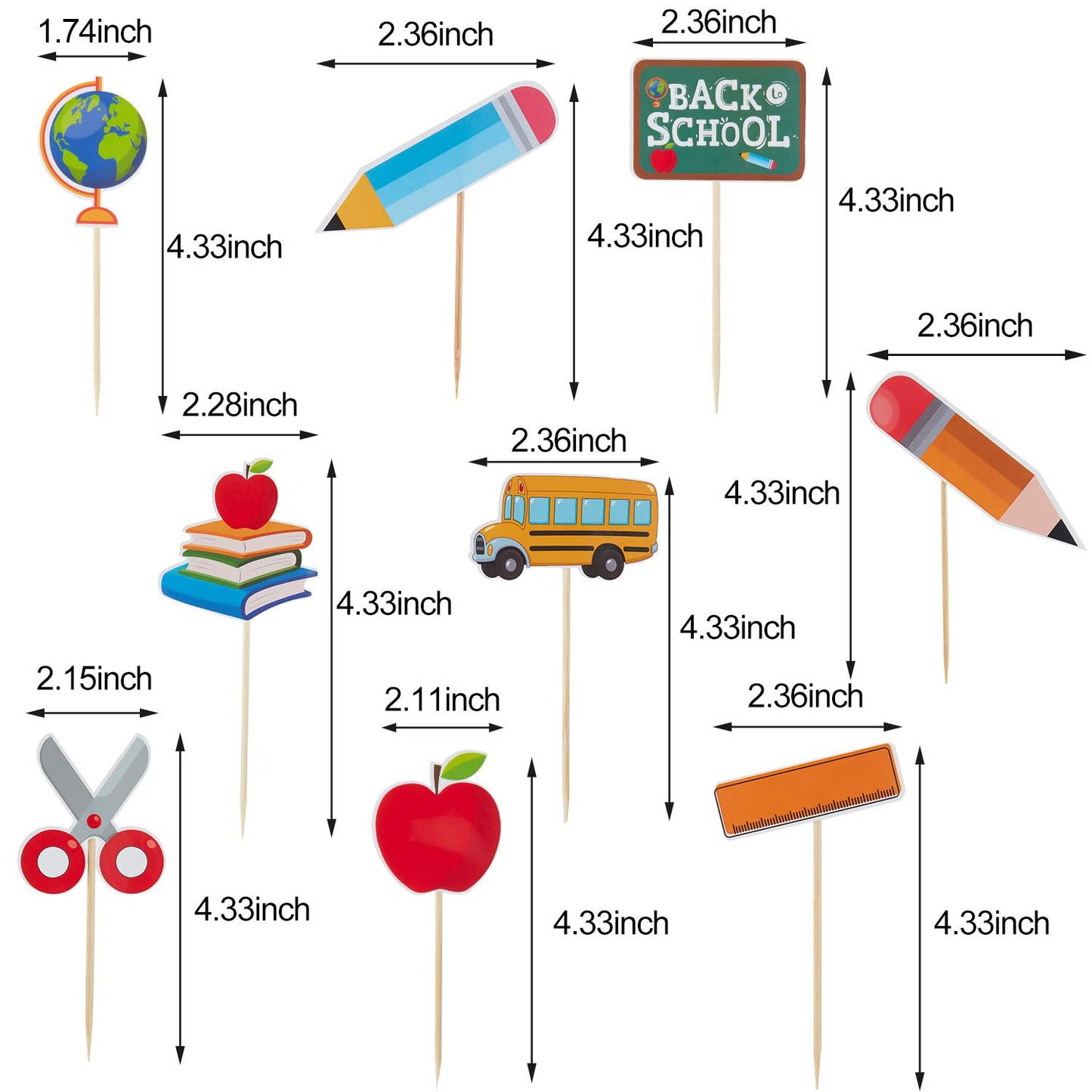 Boao Cupcake Toppers Set - 54 Pieces First Day of School Cake Picks, Classroom Decor, One-Size, Model Boao-Cupcake Topper-T0098