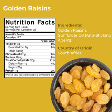 Amrita Golden Raisins - Naturally Sweet, Gluten Free Dried Sultanas - 2 lb Resealable Bag - Yellow & White Vegan Snacks