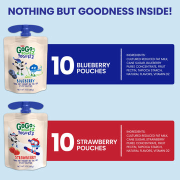 Gogo Squeez Yogurtz Variety Pack, Blueberry, Strawberry 3 Oz (20 Pouches) - Kids Snacks Made From Real Yogurt & Fruit - Pantry F