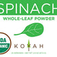KOYAH - Organic USA Grown Spinach Powder (Equivalent to 30 Cups Fresh): Freeze-Dried, Whole-Leaf Powder