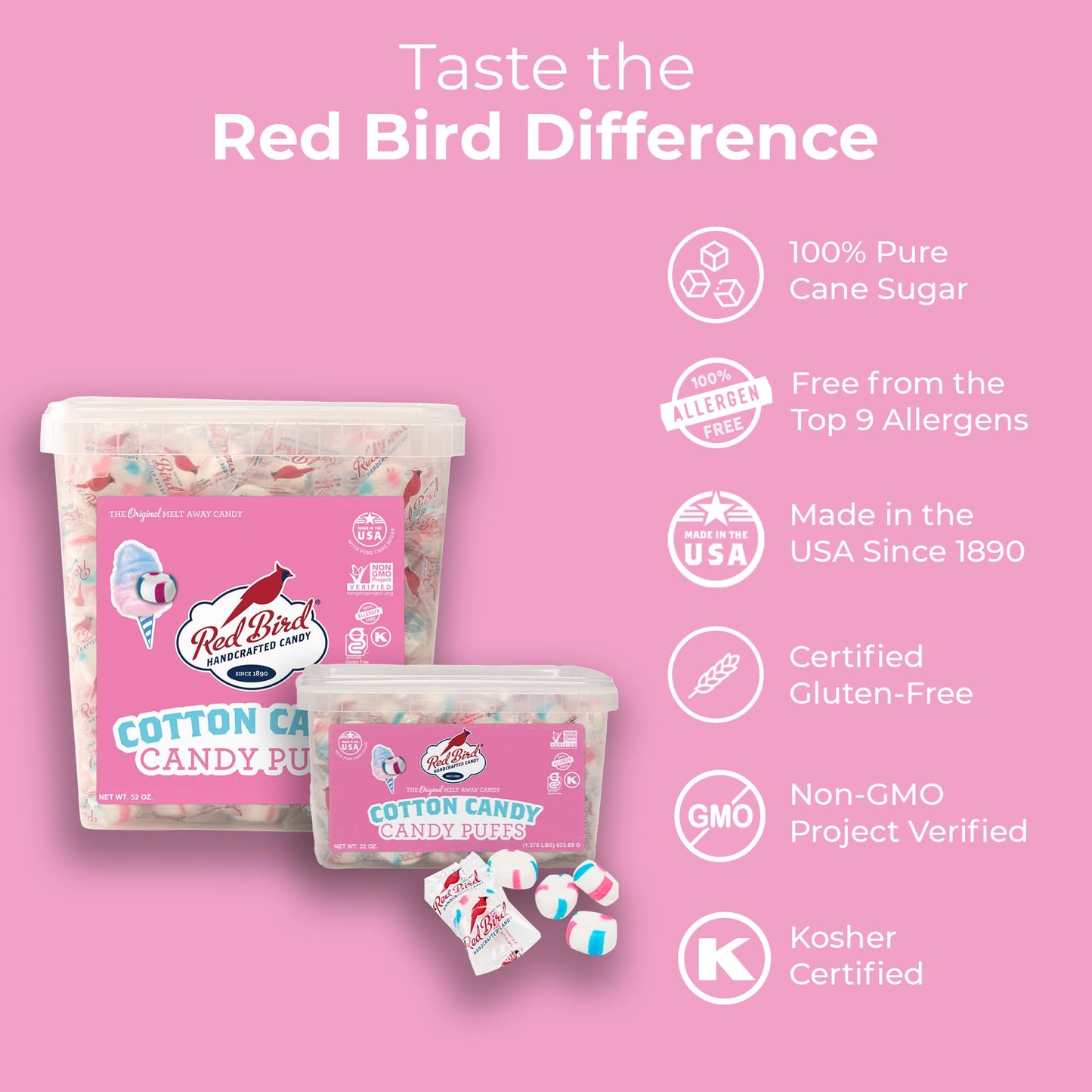 Red Bird Cotton Candy Flavored Candy, Mints Individually Wrapped, Unique Candy, 52 oz Tub