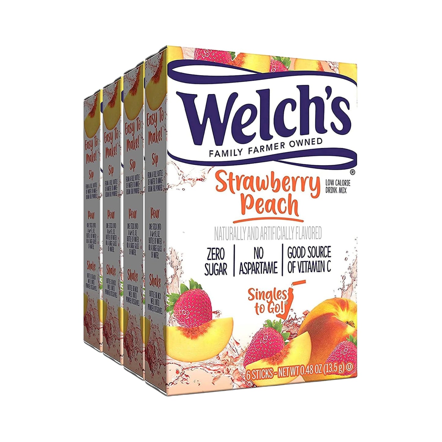 SINGLES TO GO! Welch s Strawberry Peach, Drink Mix - 0.48 Ounce (Pack of 4)