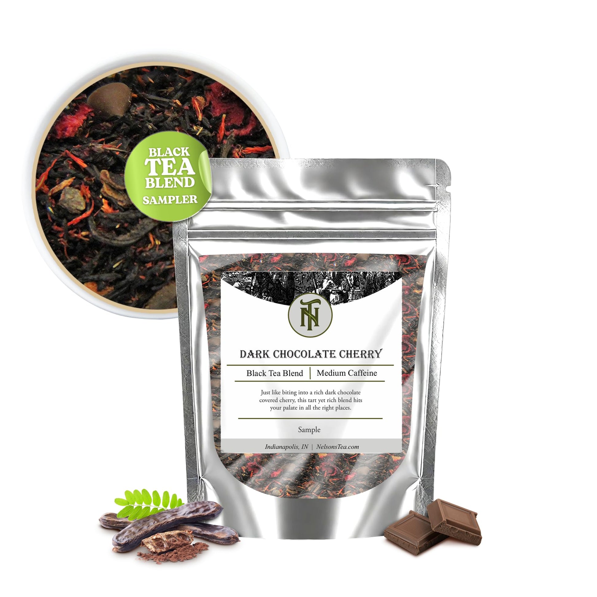 Nelsons Tea Dark Chocolate Cherry Herbal Loose Leaf Tea - Pu-erh Black Tea with Chocolate & Cherry - Sample 0.5 Oz