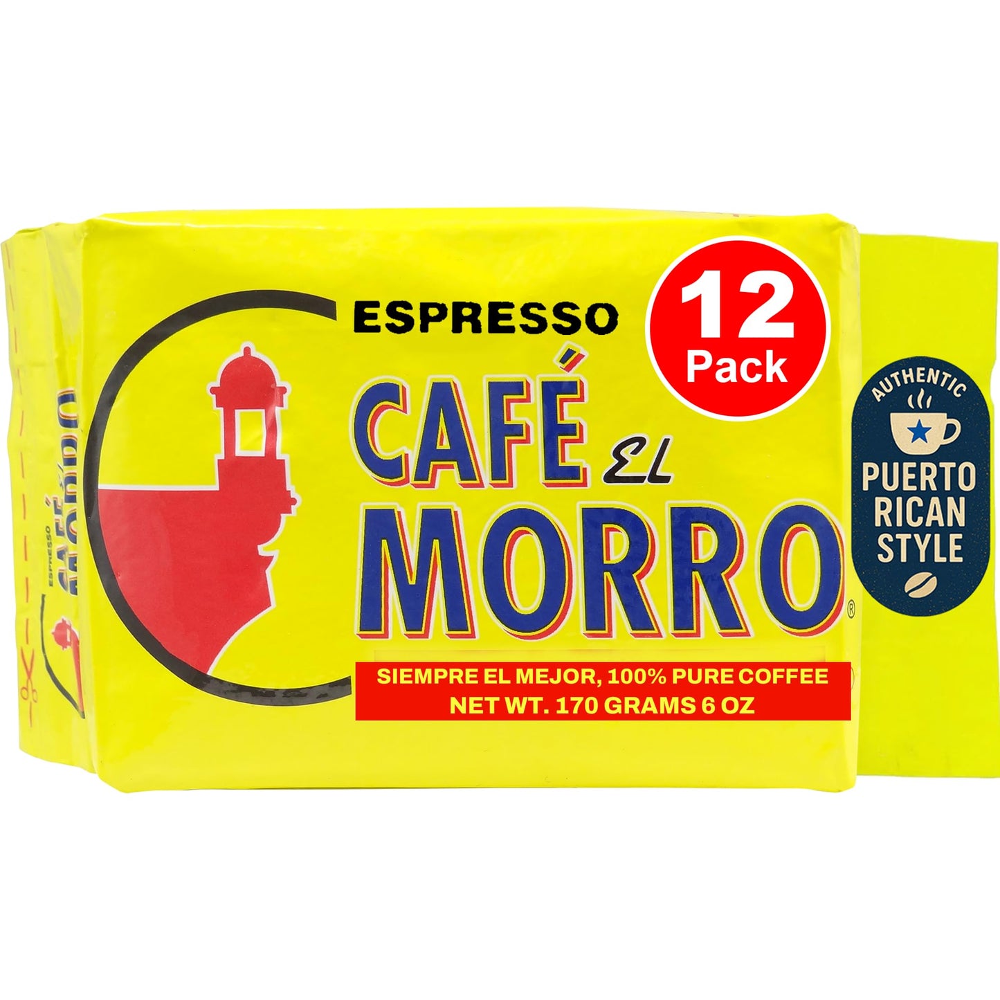 Cafe El Morro Premium Ground Coffee, Dark Roast Espresso, 6 oz, Pack of 12, Gourmet Vacuum Pack