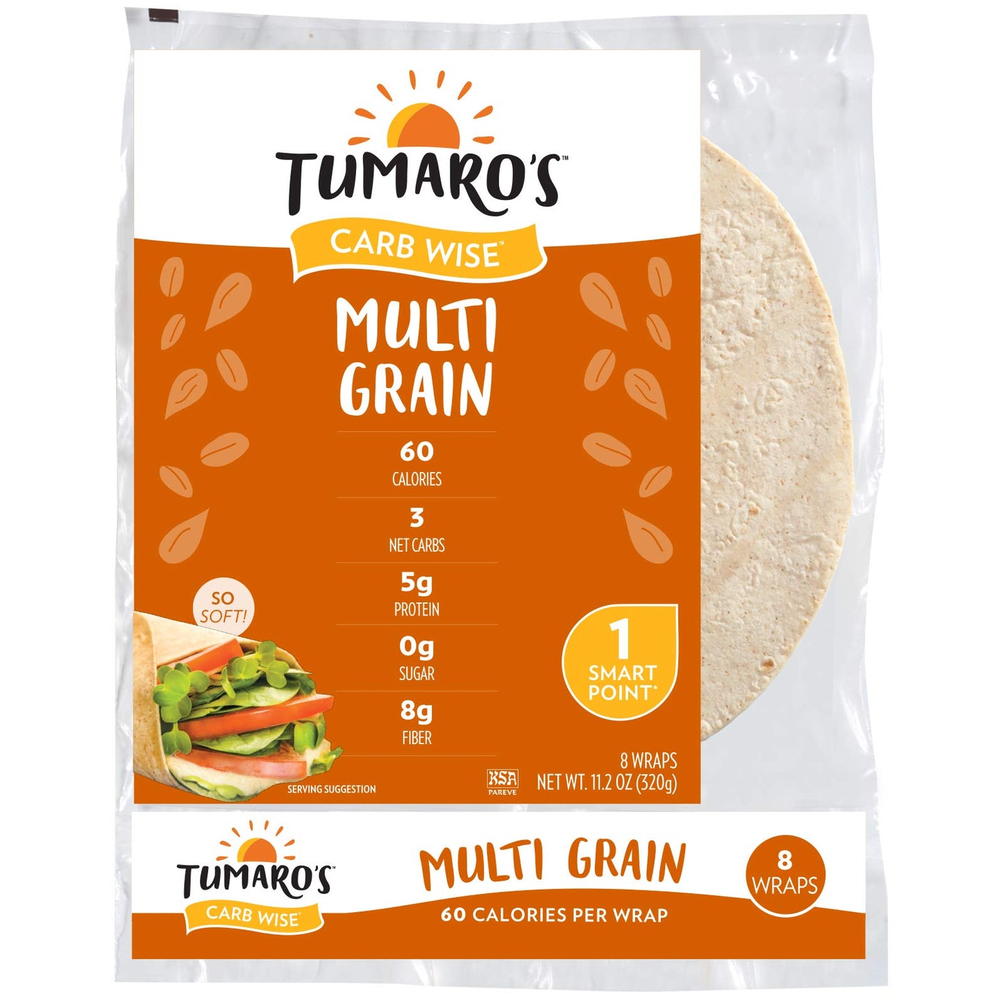 Tumaro'S 8'' Carbwise Wraps - Multigrain - 8 Count - Case Of 6