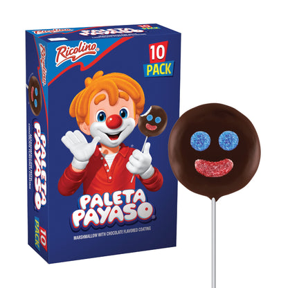 Ricolino Paleta Payaso Marshmallow Lollipops with Chocolate Flavored Coating, 6 Packs, 10 Count Each, Net Weight of 5 Pounds 14.