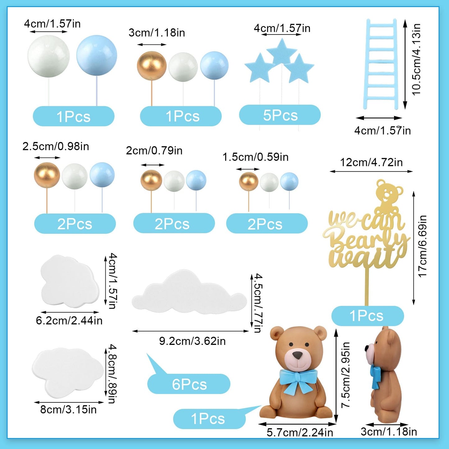 37 Pcs Brown Bear Cake Decorations We Can Bearly Wait Cake Topper For Birthday Baby Shower Party Supplies Decorations (Cute)