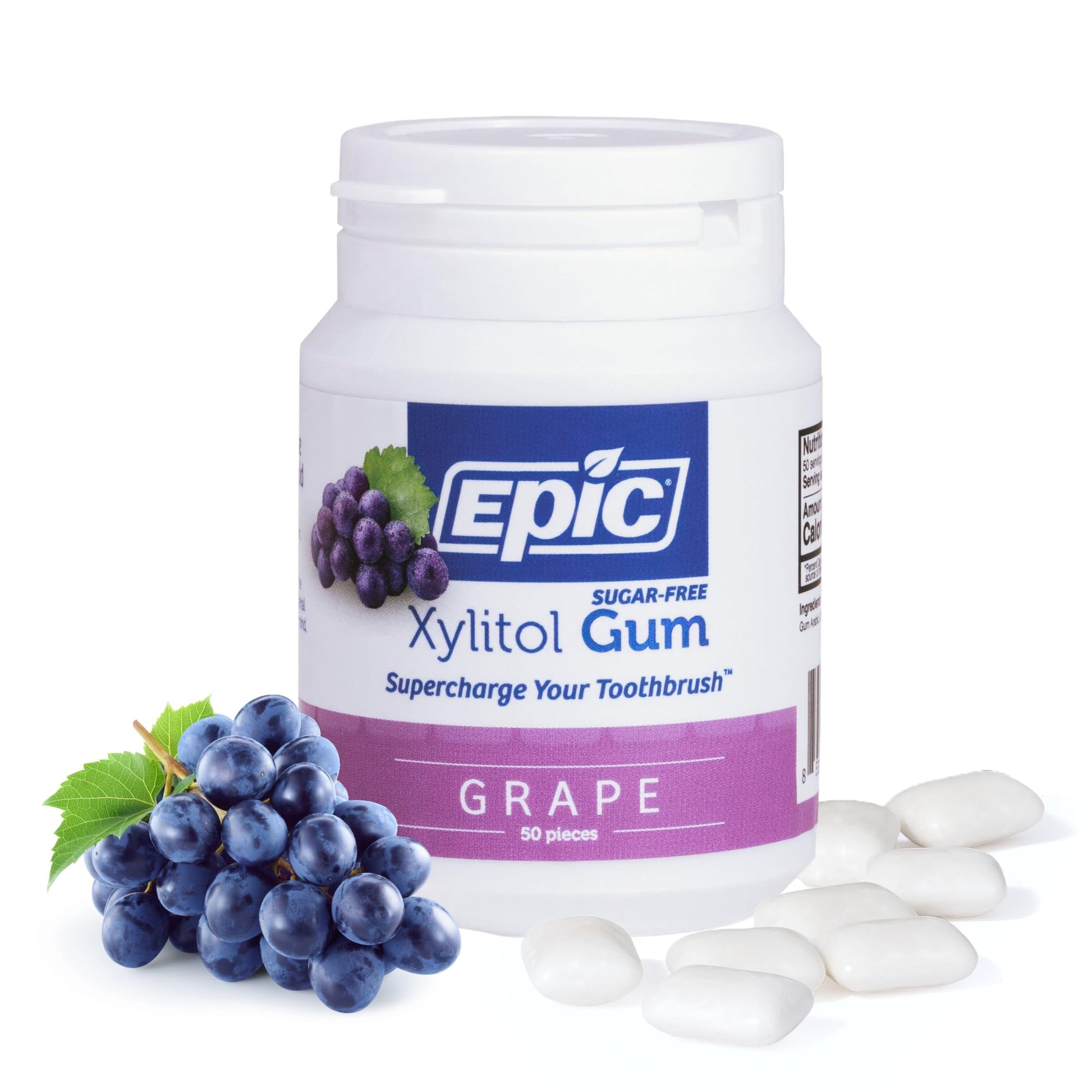 Epic 100% Xylitol Grape Chewing Gum - Sugar Free  Aspartame Free Dental Gum - Supports Oral Health & Fresh Breath - 50 Pieces