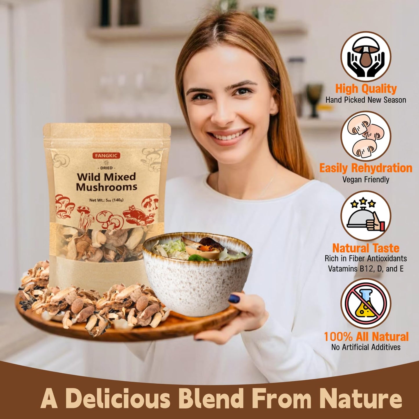 5 Kinds Dried Mixed Wild Mushrooms For Cooking, 5Oz(140G) Dehydrated Mushrooms Including Porcini Shiitake Oyster Portobello Fung