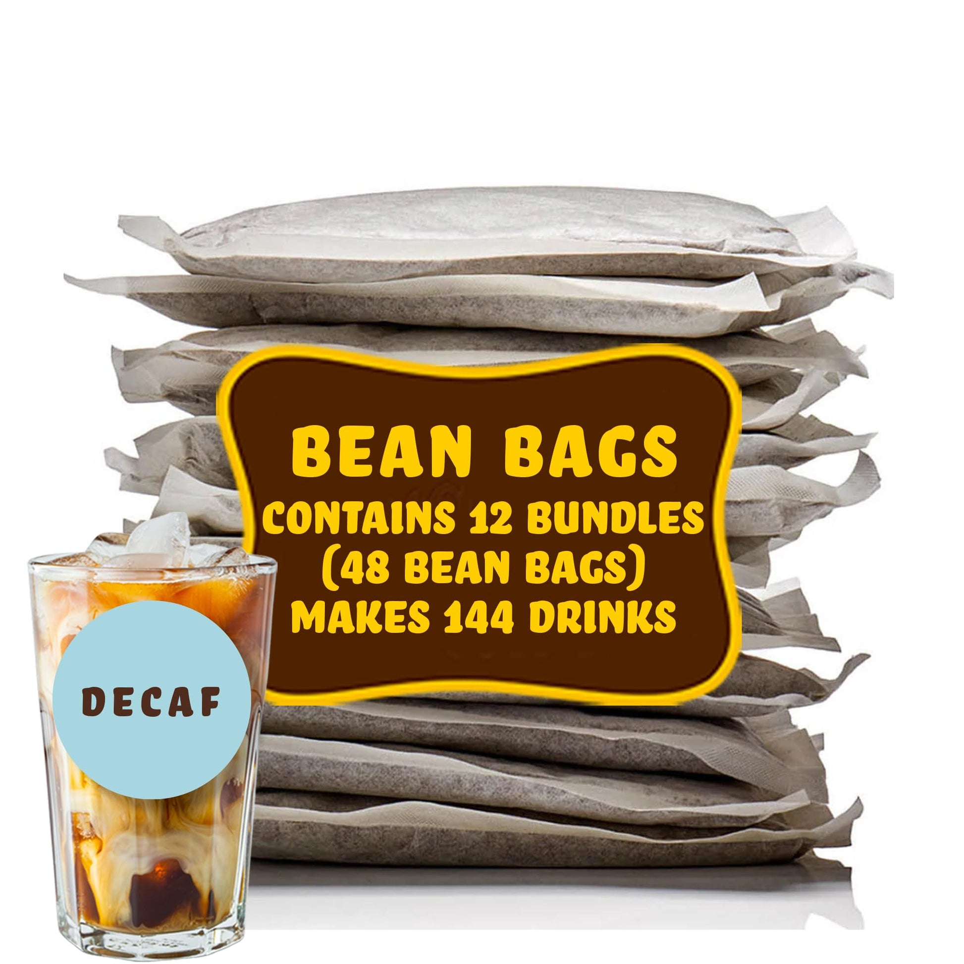 GRADYS COLD BREW, New Orleans Style - DECAF | 100% Arabica Ground Coffee & Chicory Pouches, 12 Bundles of 4 Easy-to-Brew Bean Ba