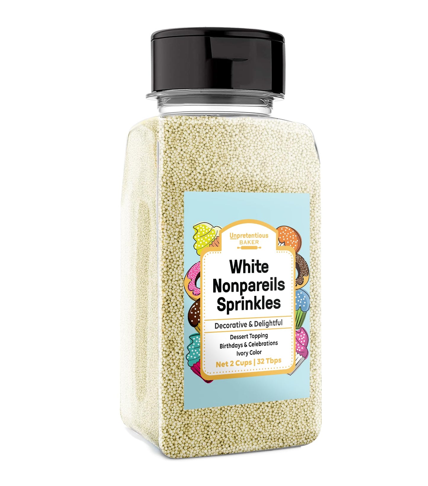 Unpretentious Ivory Nonpareils Sprinkles, 1lb Dessert Topping, Round Shape, Ivory White